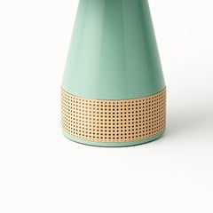 Custom Round Dining Table In Natural Walnut With Rattan Detailing