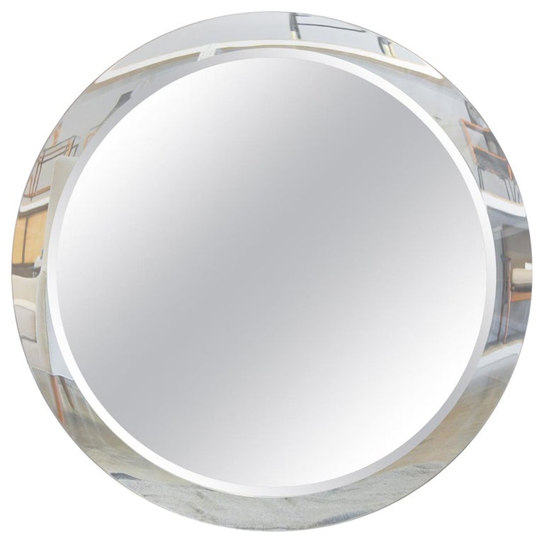 Custom Made Round Double Beveled Mirror at 1stDibs