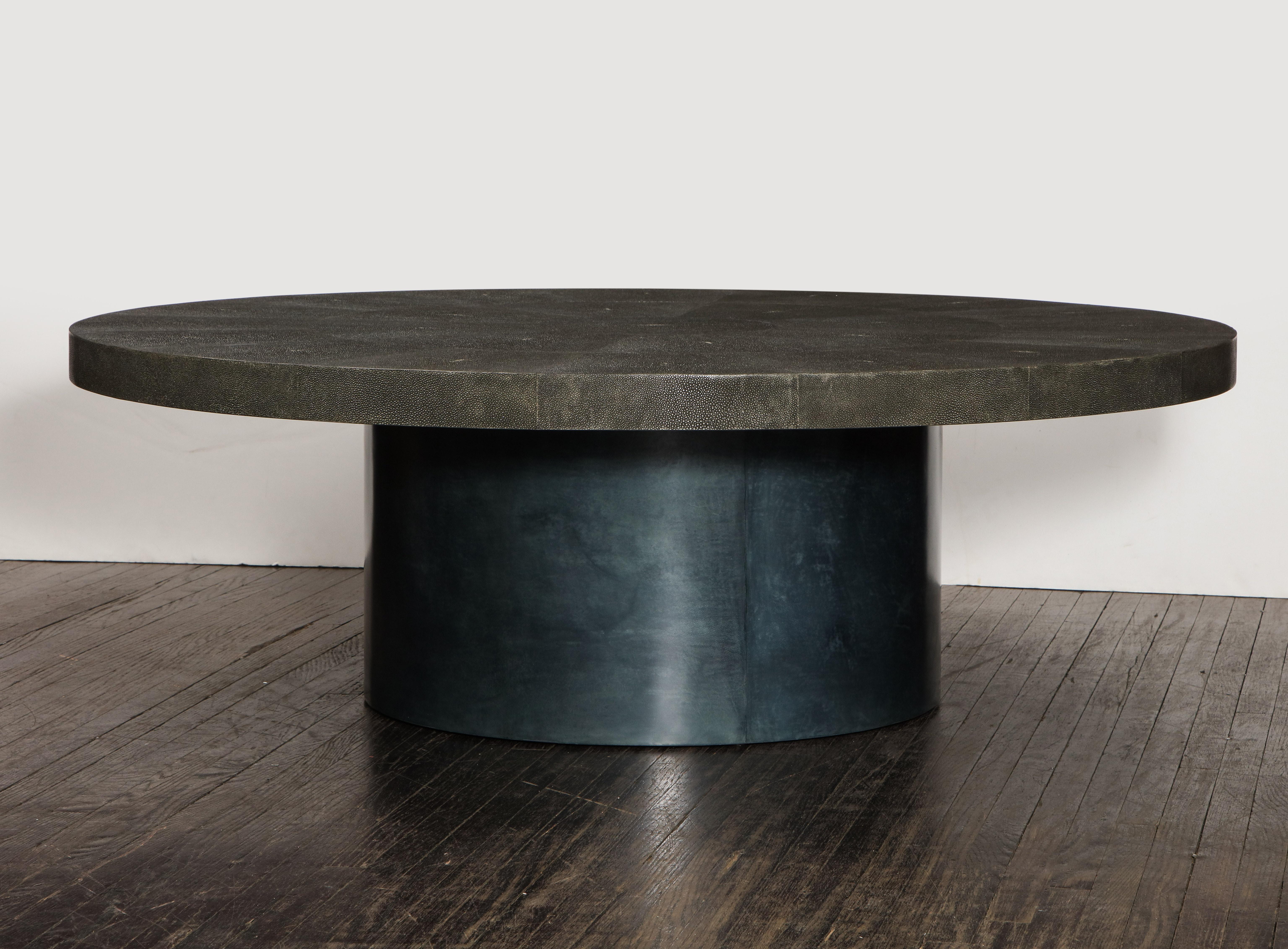 Round Black Genuine Shagreen Table with Parchment Base For Sale 1