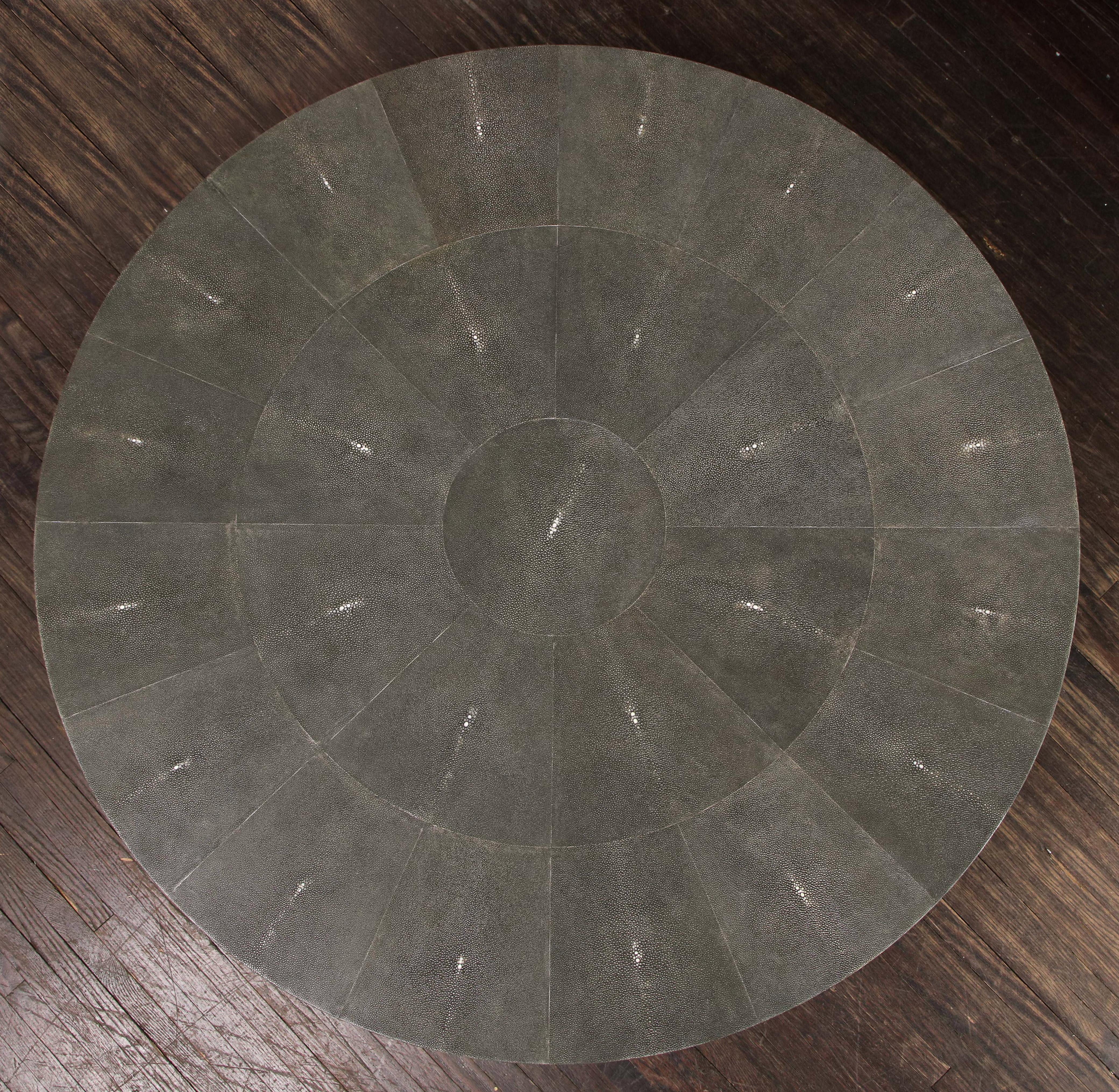 Dyed Round Black Genuine Shagreen Table with Parchment Base For Sale