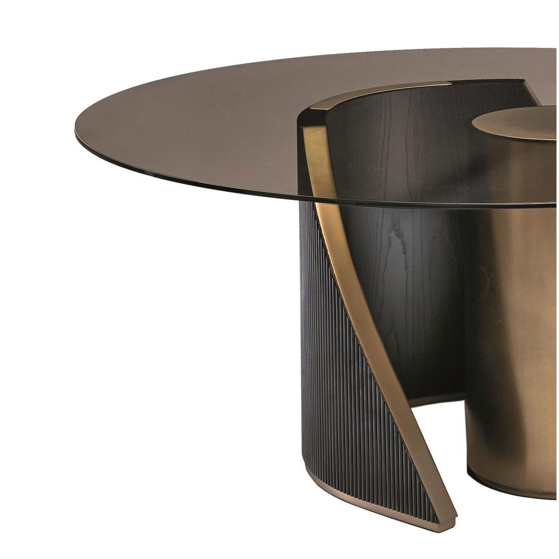 Italian Custom Round Glass Dining Table in Light Bronze Finish