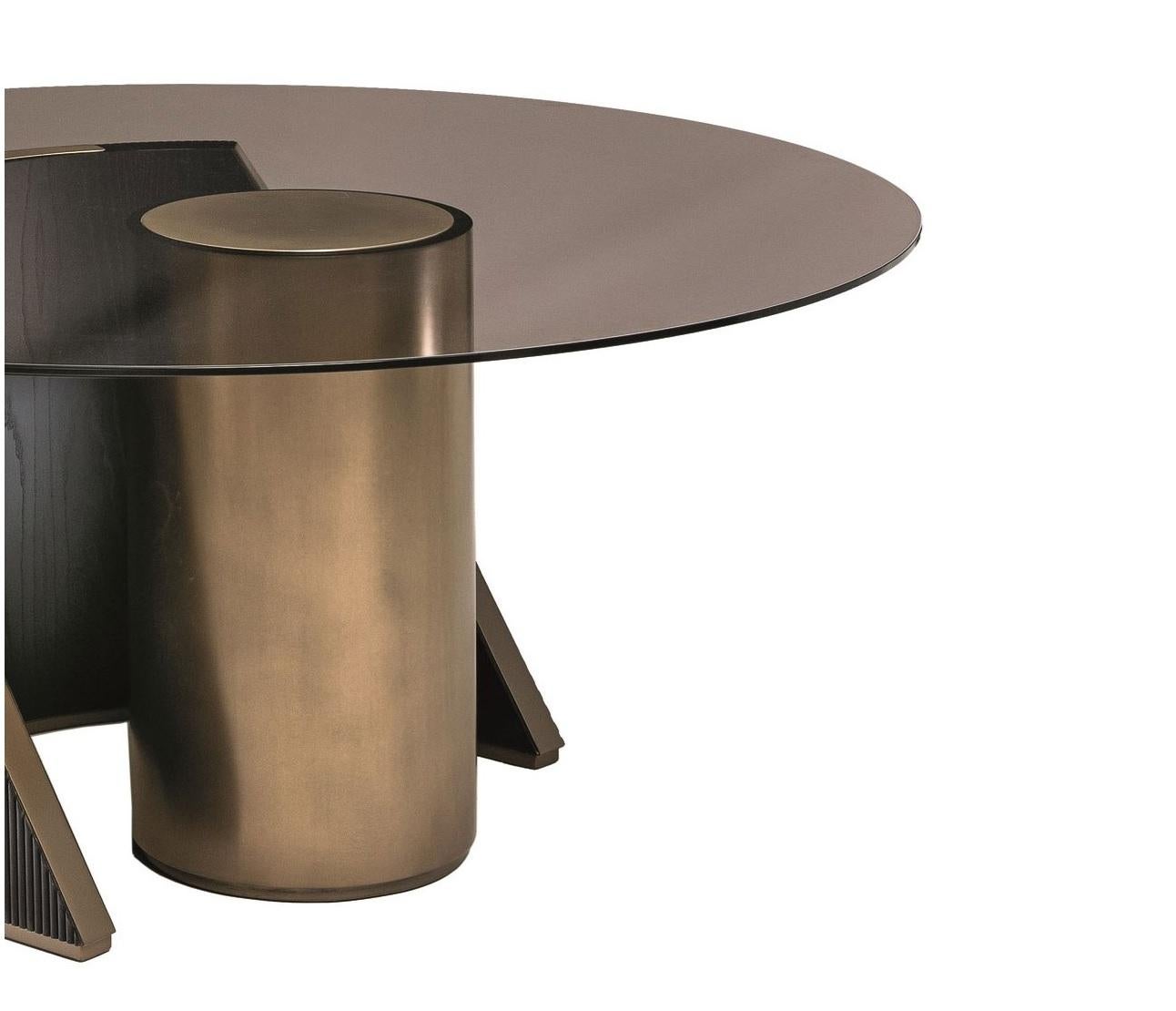 Hand-Crafted Custom Round Glass Dining Table in Light Bronze Finish