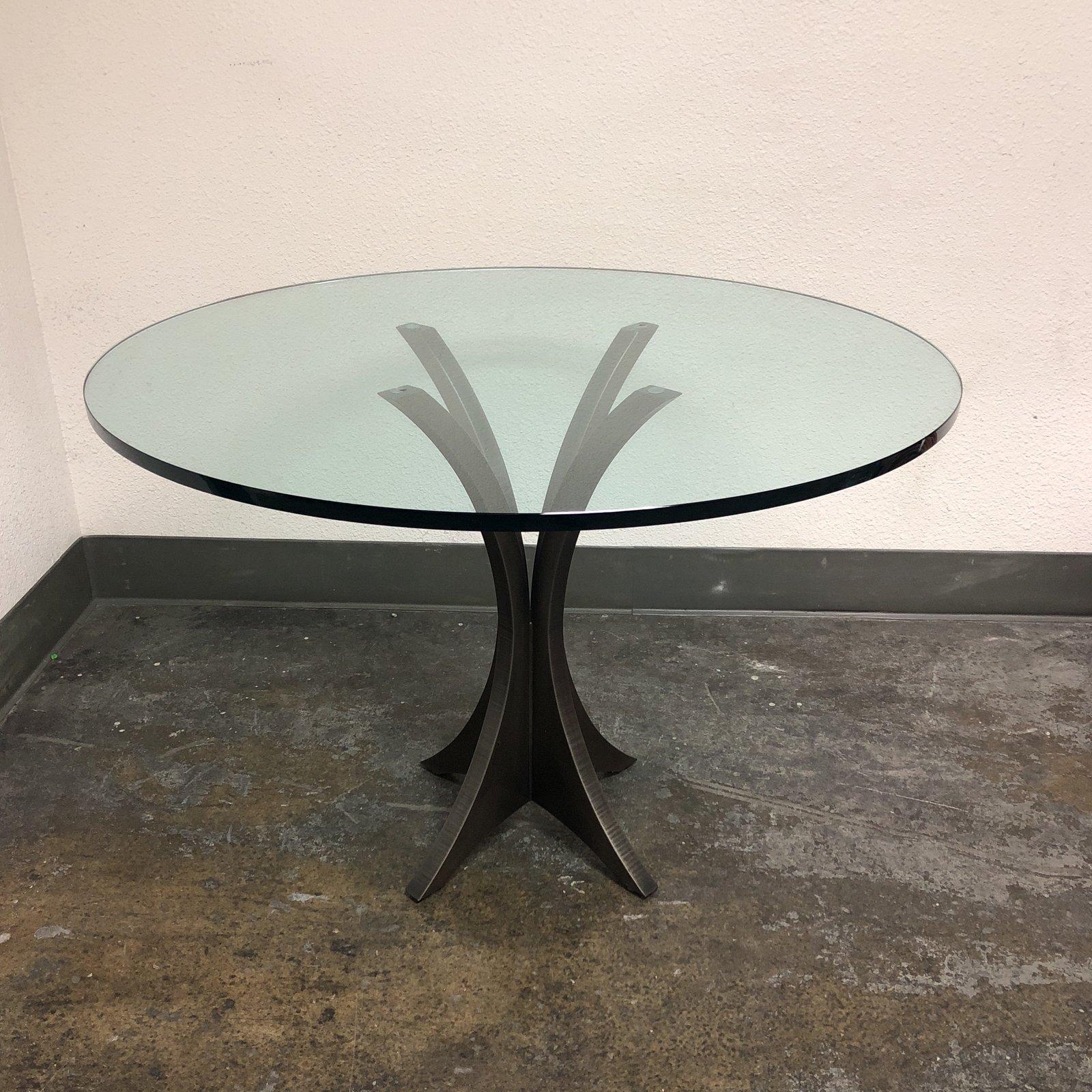 Contemporary Custom Round Glass Top and Metal Pedestal Base Table For Sale