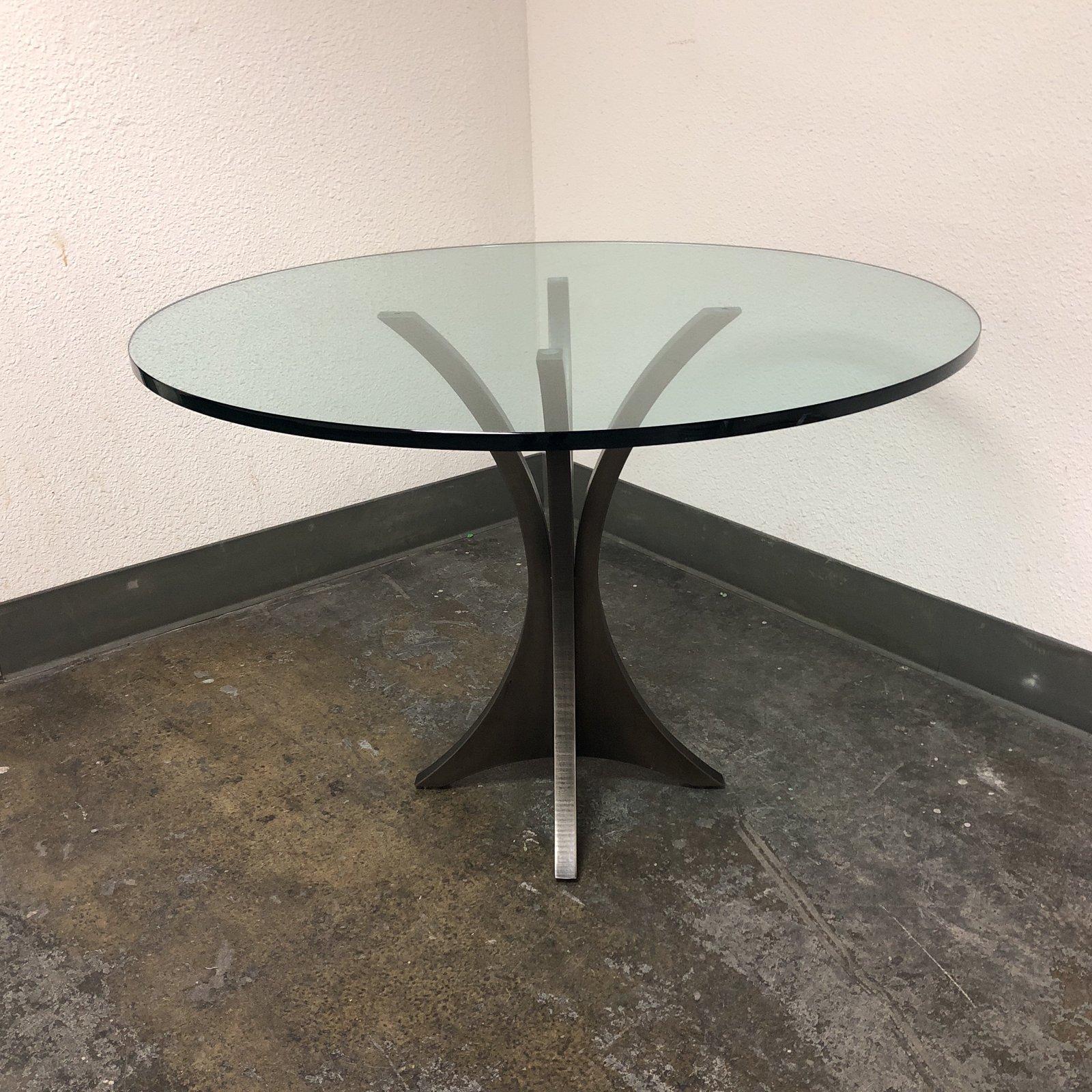 Custom Round Glass Top and Metal Pedestal Base Table For Sale 2