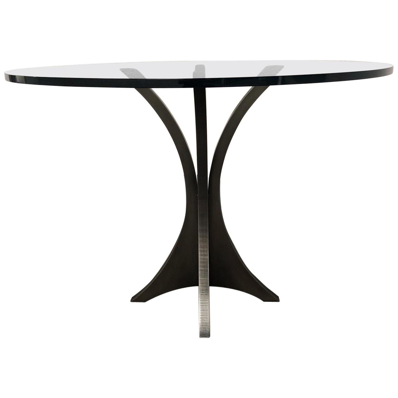 Custom Round Glass Top and Metal Pedestal Base Table For Sale