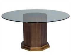 Custom Round Glass Top Table with Solid Walnut Hexagon Pedestal by Carrocel