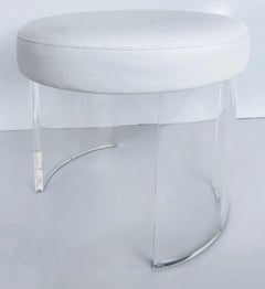 Sgabello da vanità rotondo in lucite personalizzato con cuscino imbottito di colore bianco
