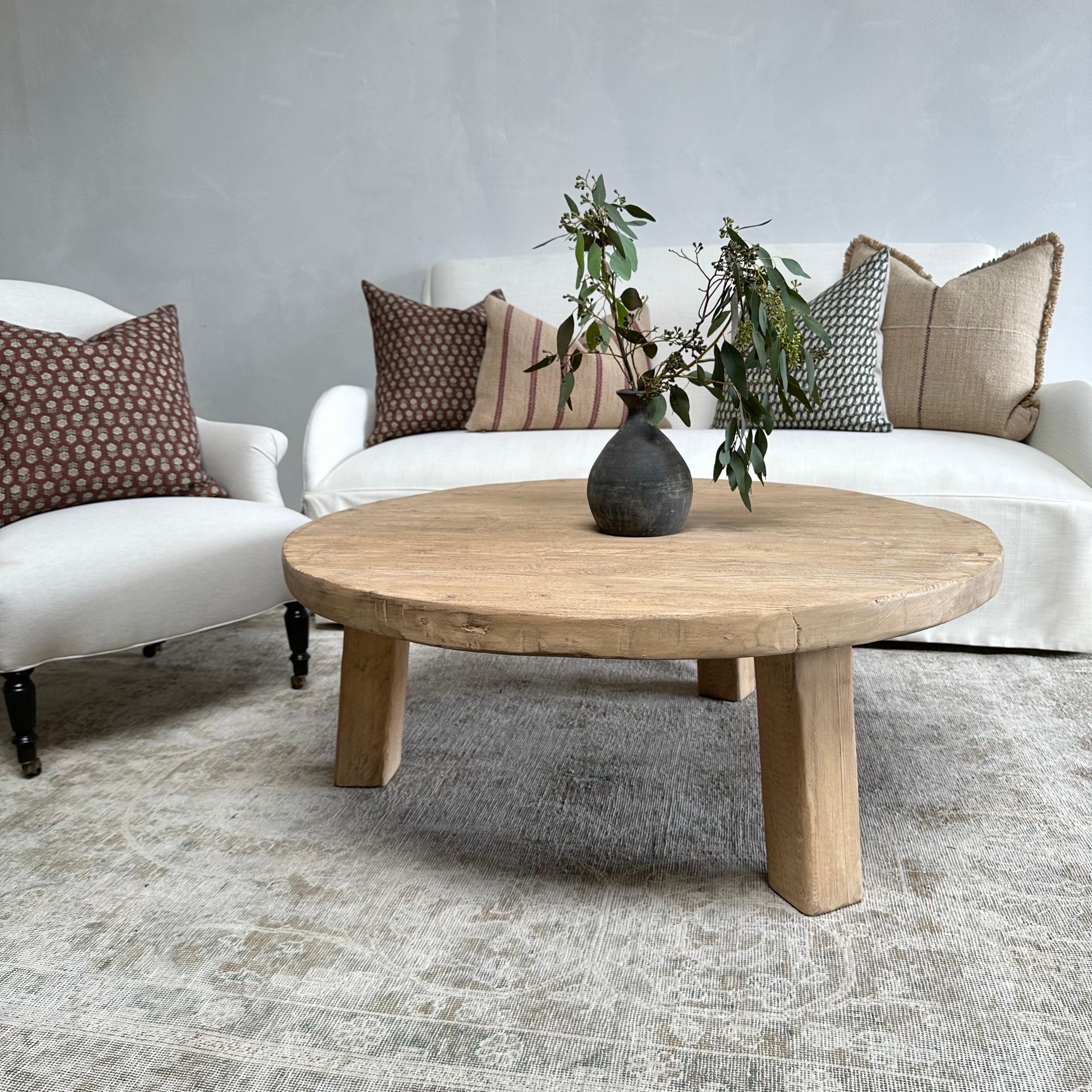 Table basse ronde en bois recyclé Luna sur mesure en vente 2