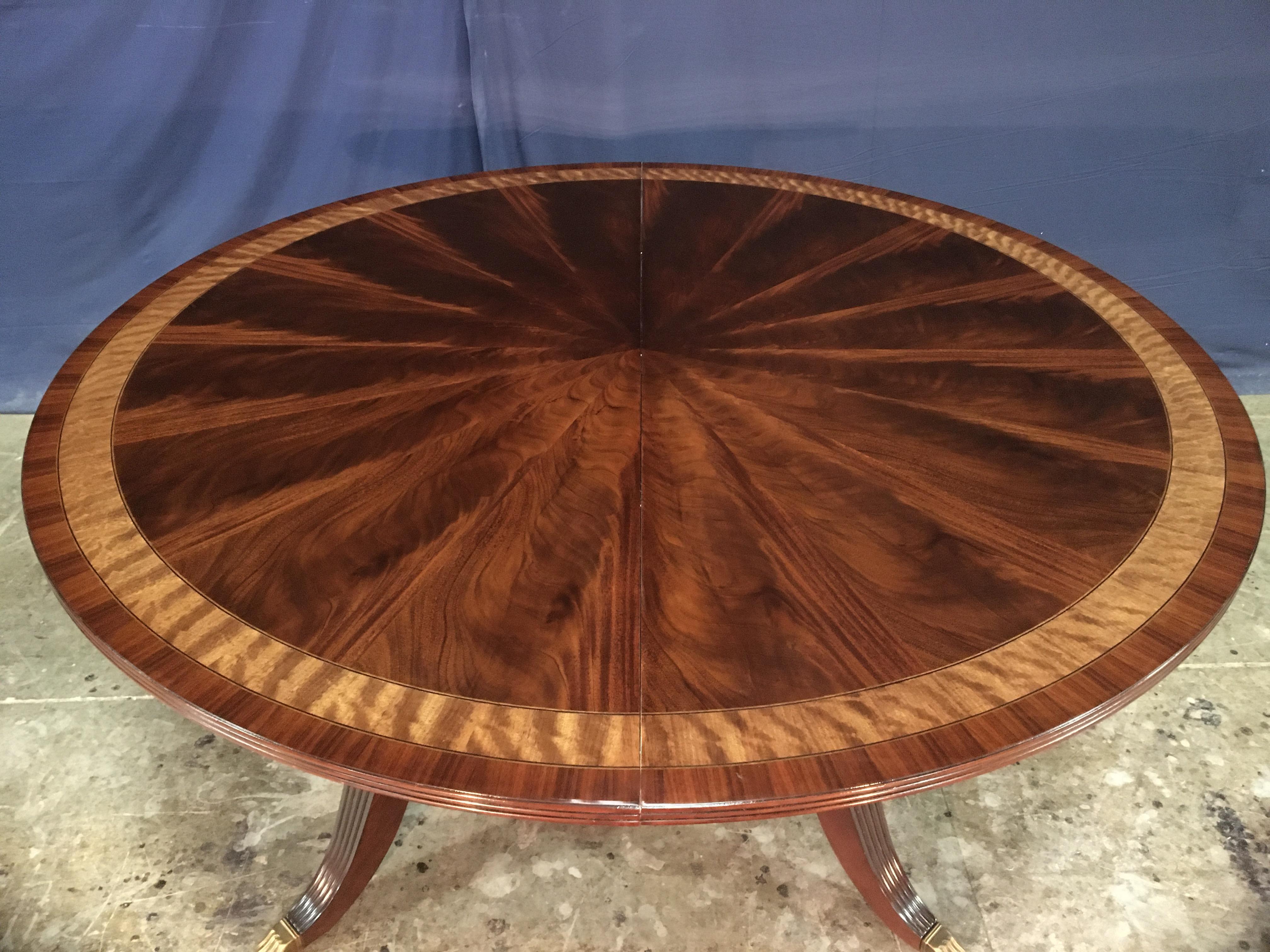 Custom Round Mahogany Regency Style Dining Table by Leighton Hall For Sale 7