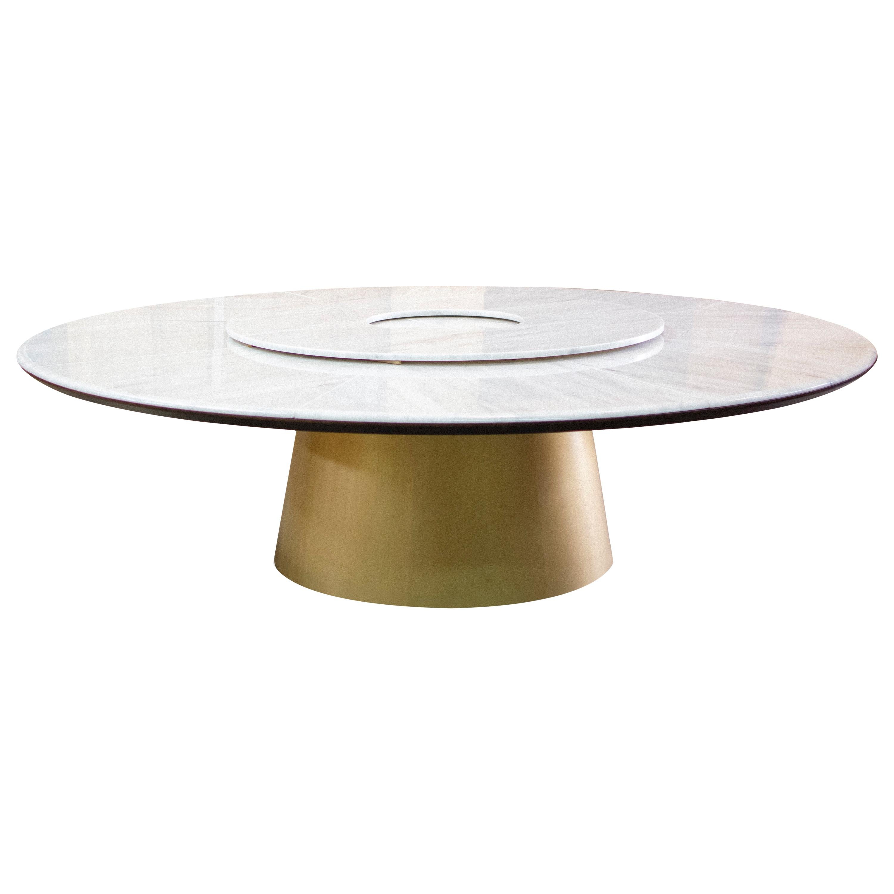 Table de salle à manger ronde en marbre et bronze avec service rotatif de Costantini, Aragon