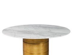 Custom Round Marble Top Dining Table with Gold Leafed Bezel Base