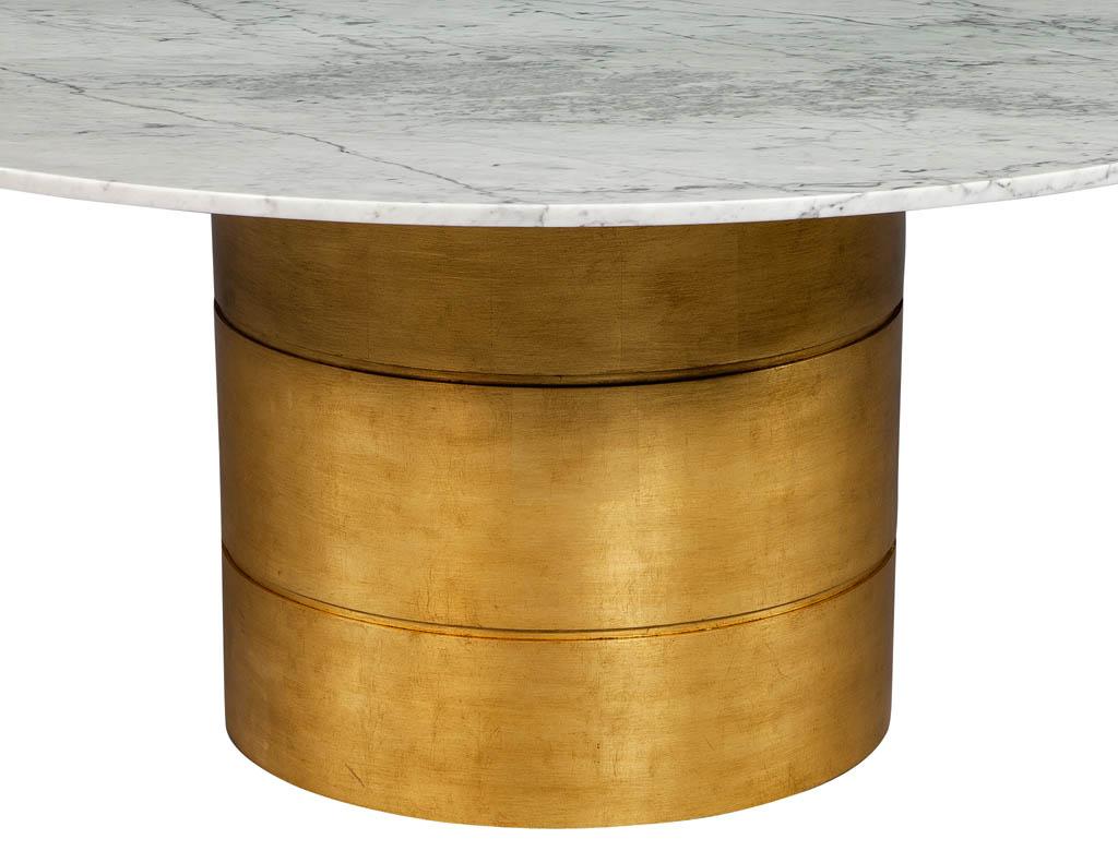 Modern Custom Round Marble Top Dining Table with Gold Leafed Bezel Base For Sale