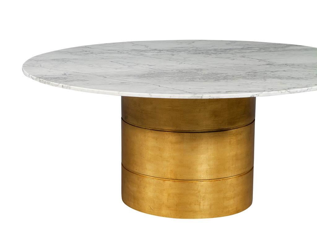 Canadian Custom Round Marble Top Dining Table with Gold Leafed Bezel Base For Sale