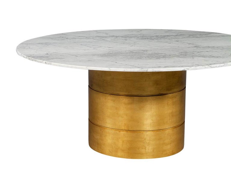 Custom Round Marble Top Dining Table, Brass Round Dining Table Base