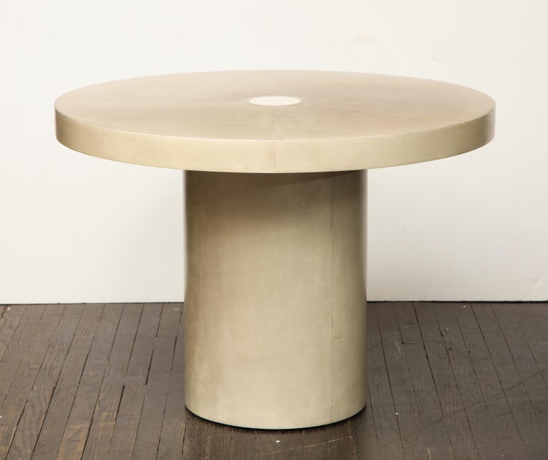 Round Parchment Table with Genuine Shagreen and Bone Trim For Sale at