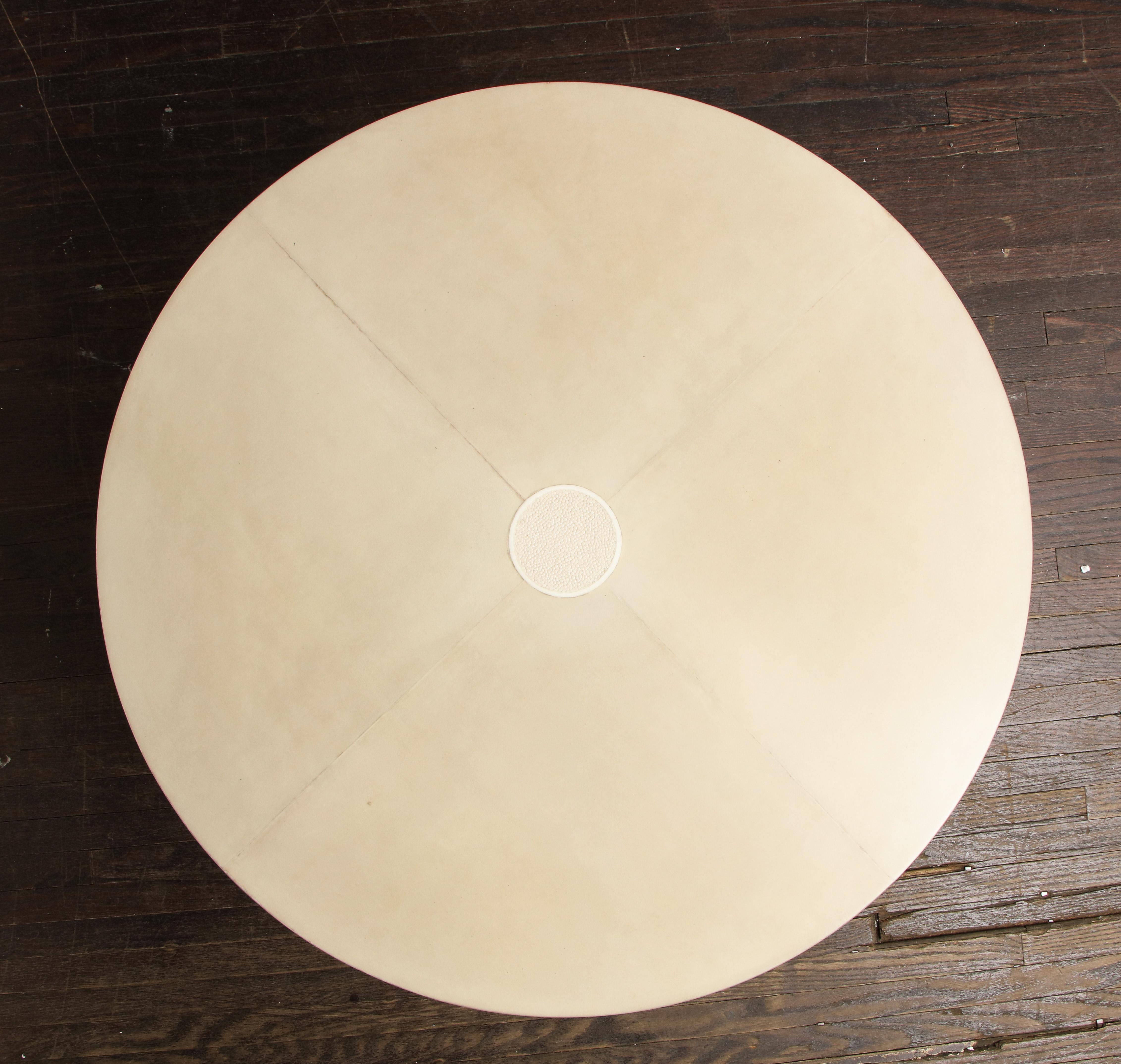 Modern Round Parchment Table with Genuine Shagreen and Bone Trim For Sale