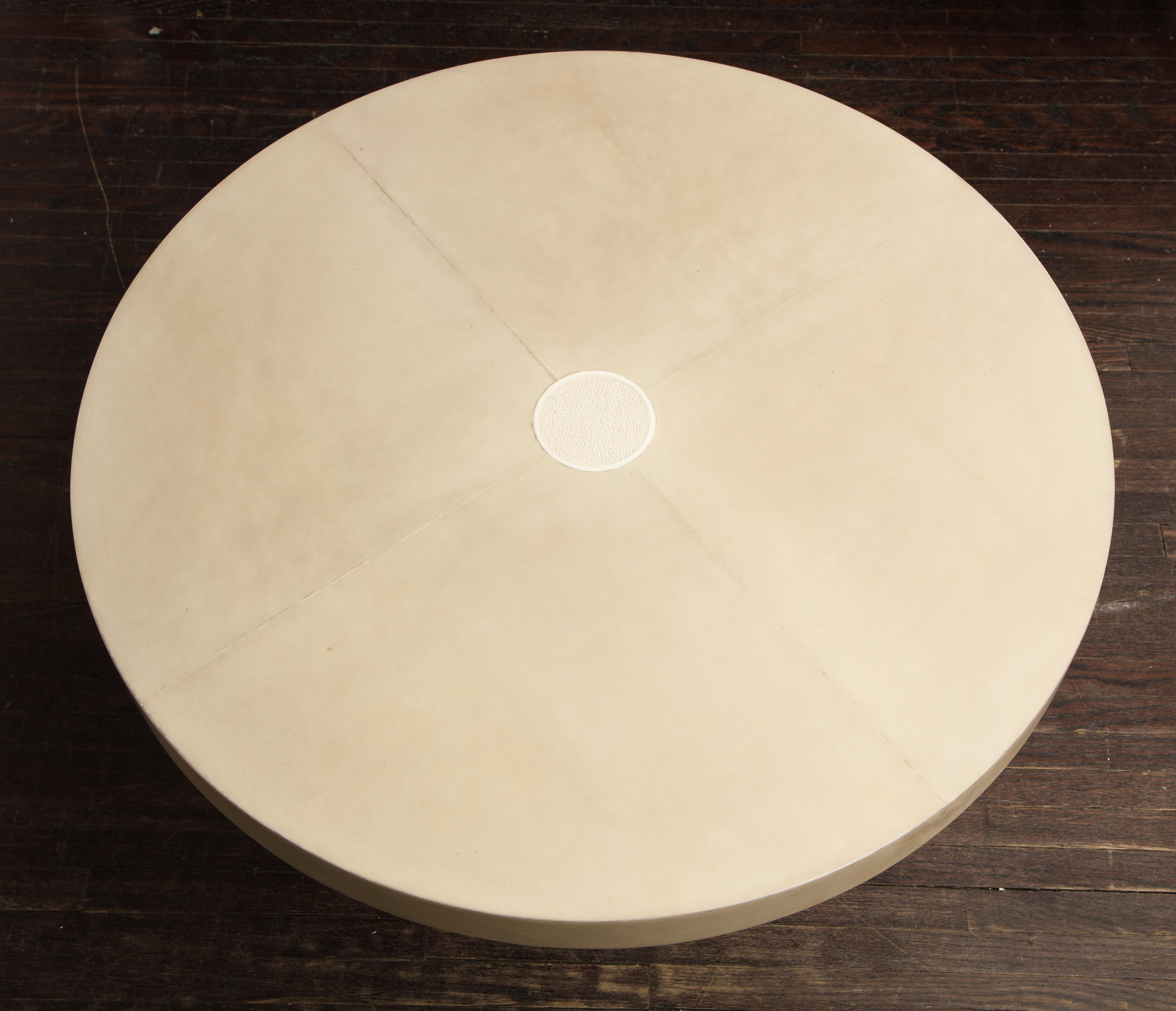 Philippine Round Parchment Table with Genuine Shagreen and Bone Trim For Sale