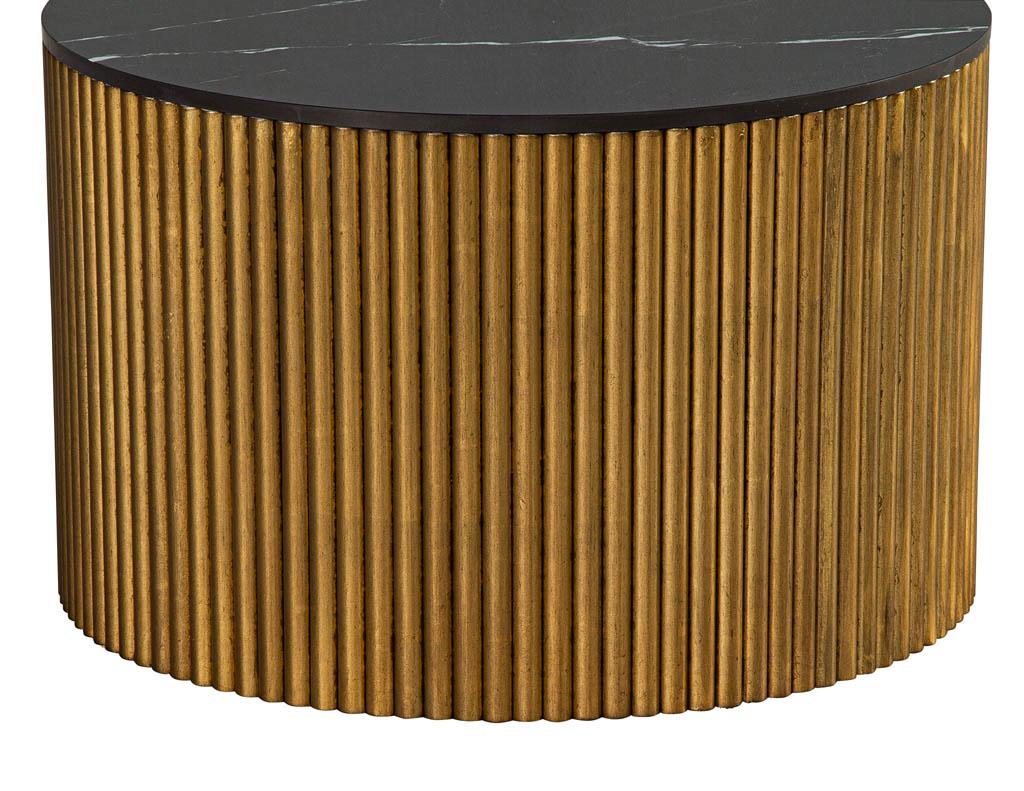Custom Round Porcelain Black and Gold Tambour Side Table For Sale 1