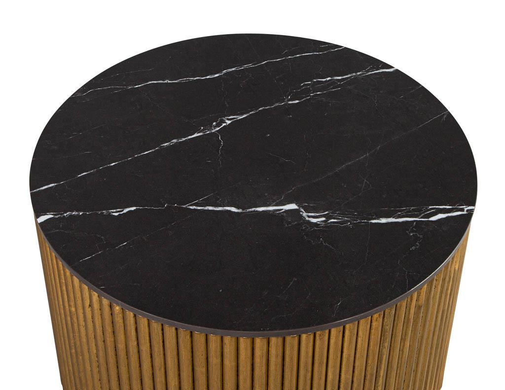 Canadian Custom Round Porcelain Black and Gold Tambour Side Table For Sale
