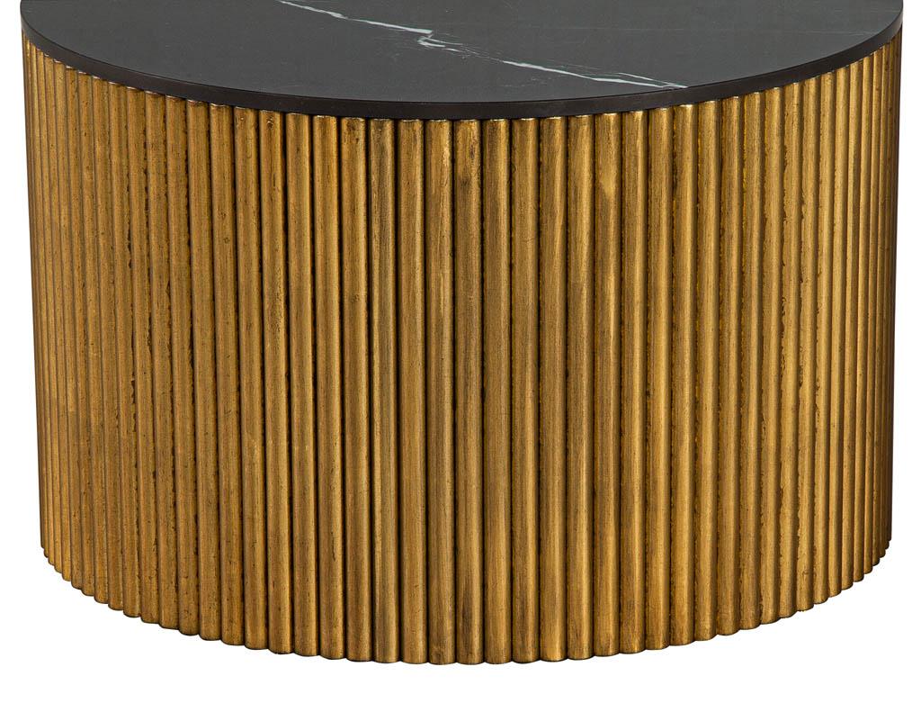 Contemporary Custom Round Porcelain Black and Gold Tambour Side Table For Sale