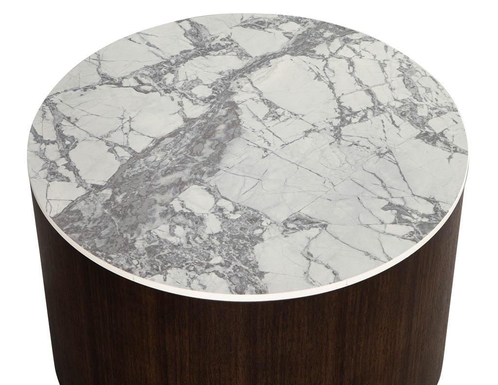 Custom Round Porcelain Walnut Side Table For Sale 5