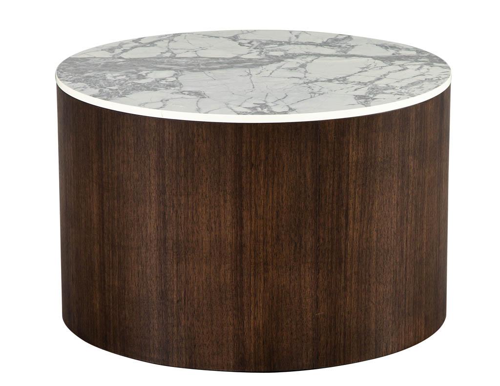 Custom Round Porcelain Walnut Side Table For Sale 8