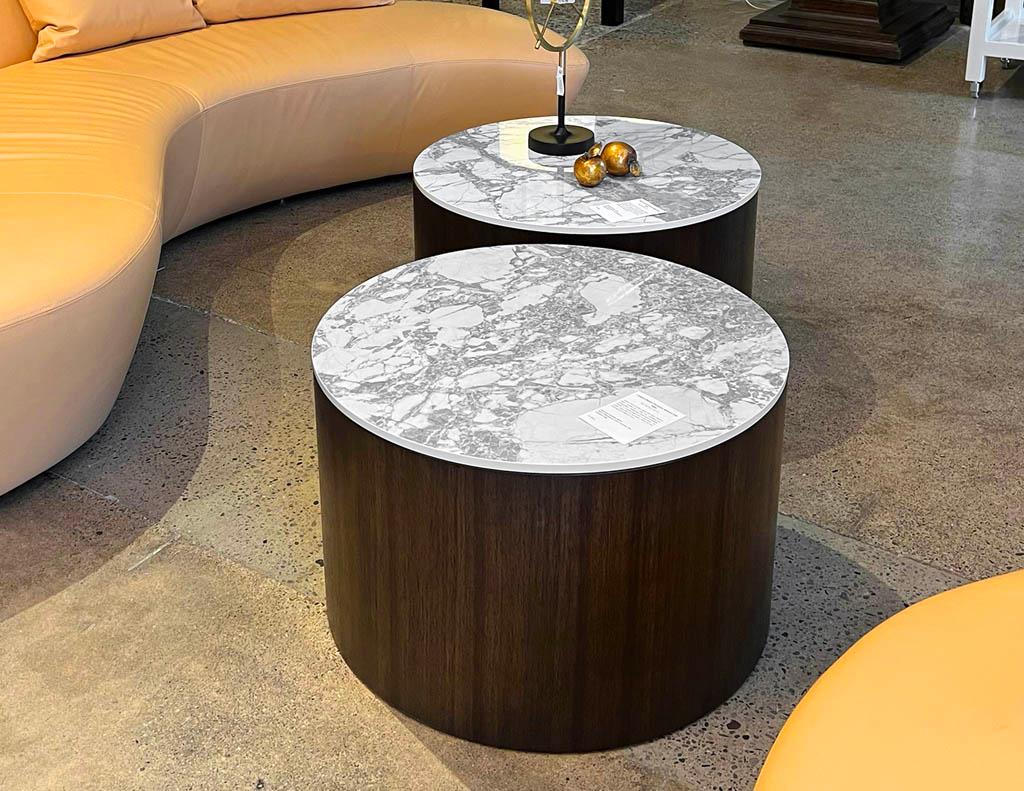 Custom Round Porcelain Walnut Side Table For Sale 9