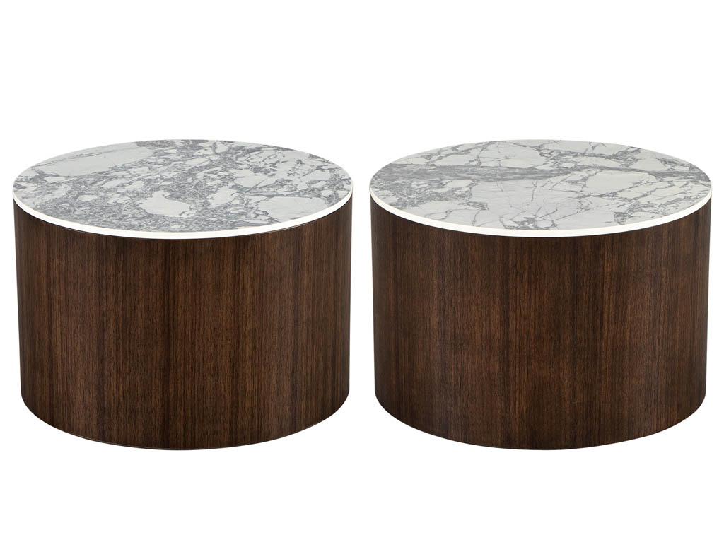 Custom Round Porcelain Walnut Side Table For Sale 10