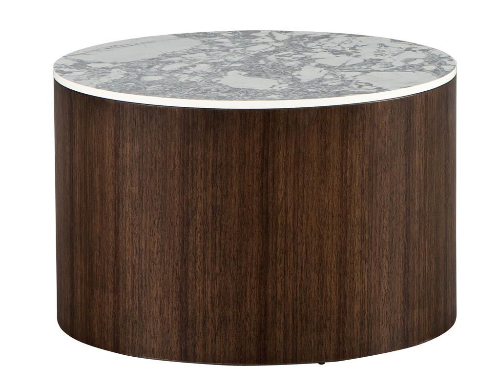 Modern Custom Round Porcelain Walnut Side Table For Sale