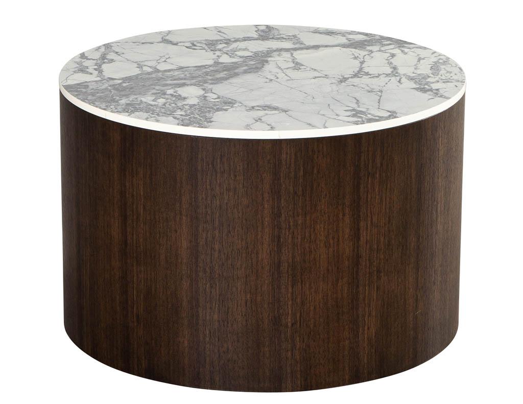 Canadian Custom Round Porcelain Walnut Side Table For Sale