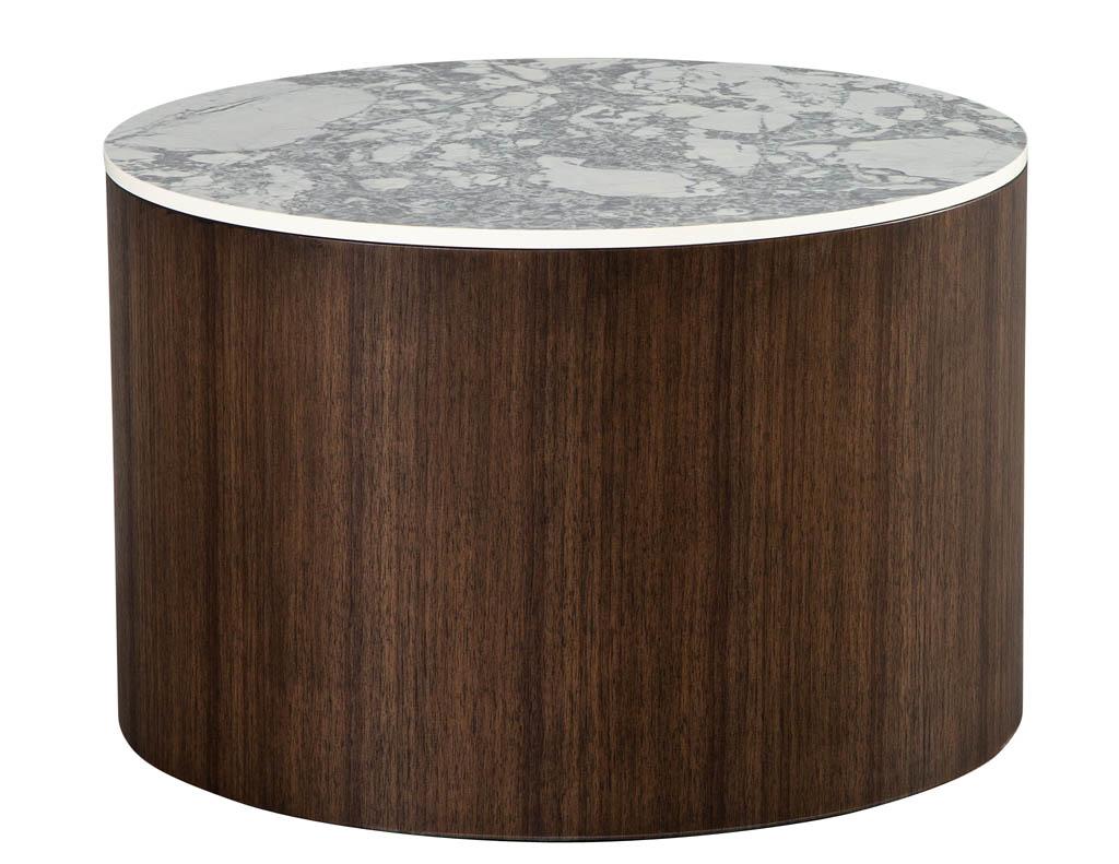 Custom Round Porcelain Walnut Side Table In New Condition For Sale In North York, ON