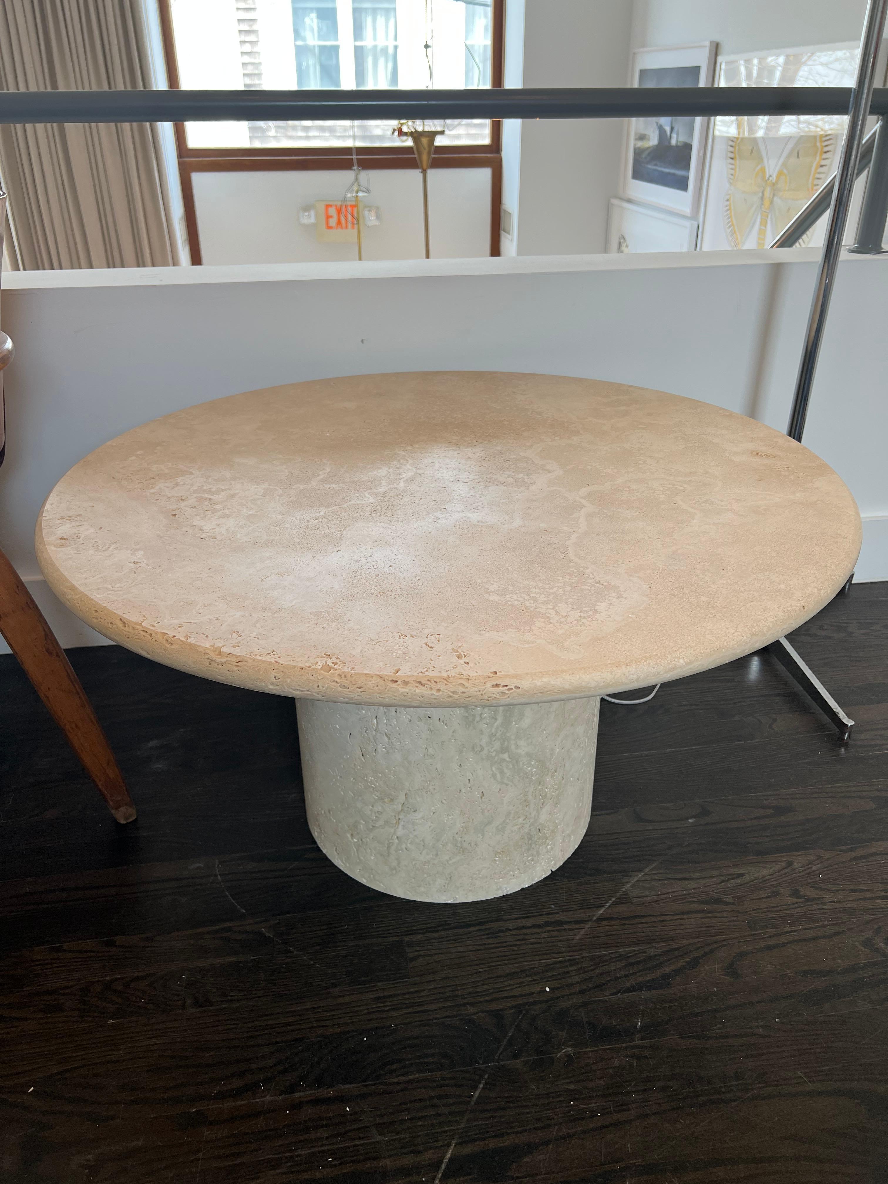 Modern Custom Round Roman Travertine Coffee Table by Le Lampade
