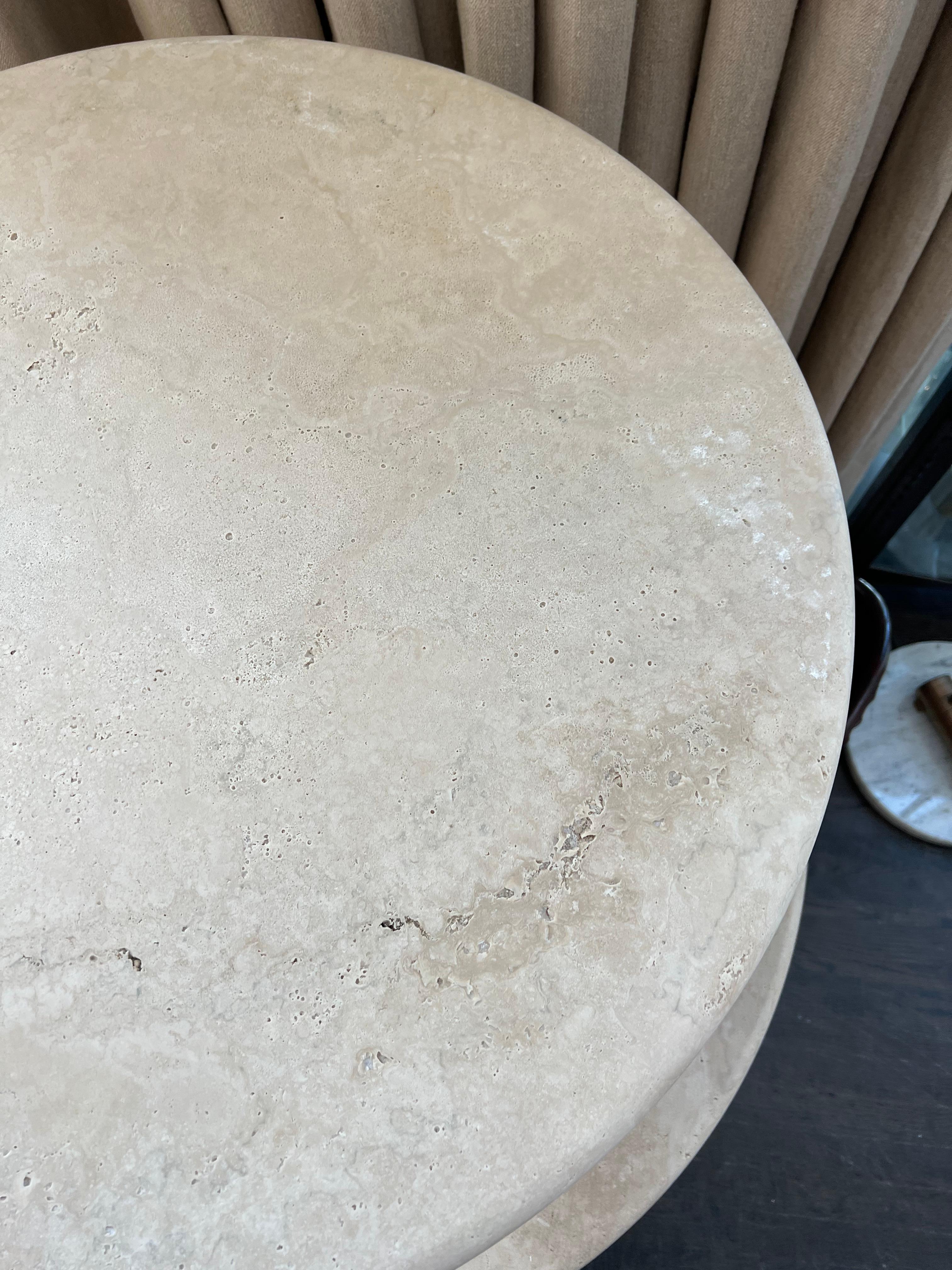 Hand-Crafted Custom Round Roman Travertine Coffee Table by Le Lampade For Sale