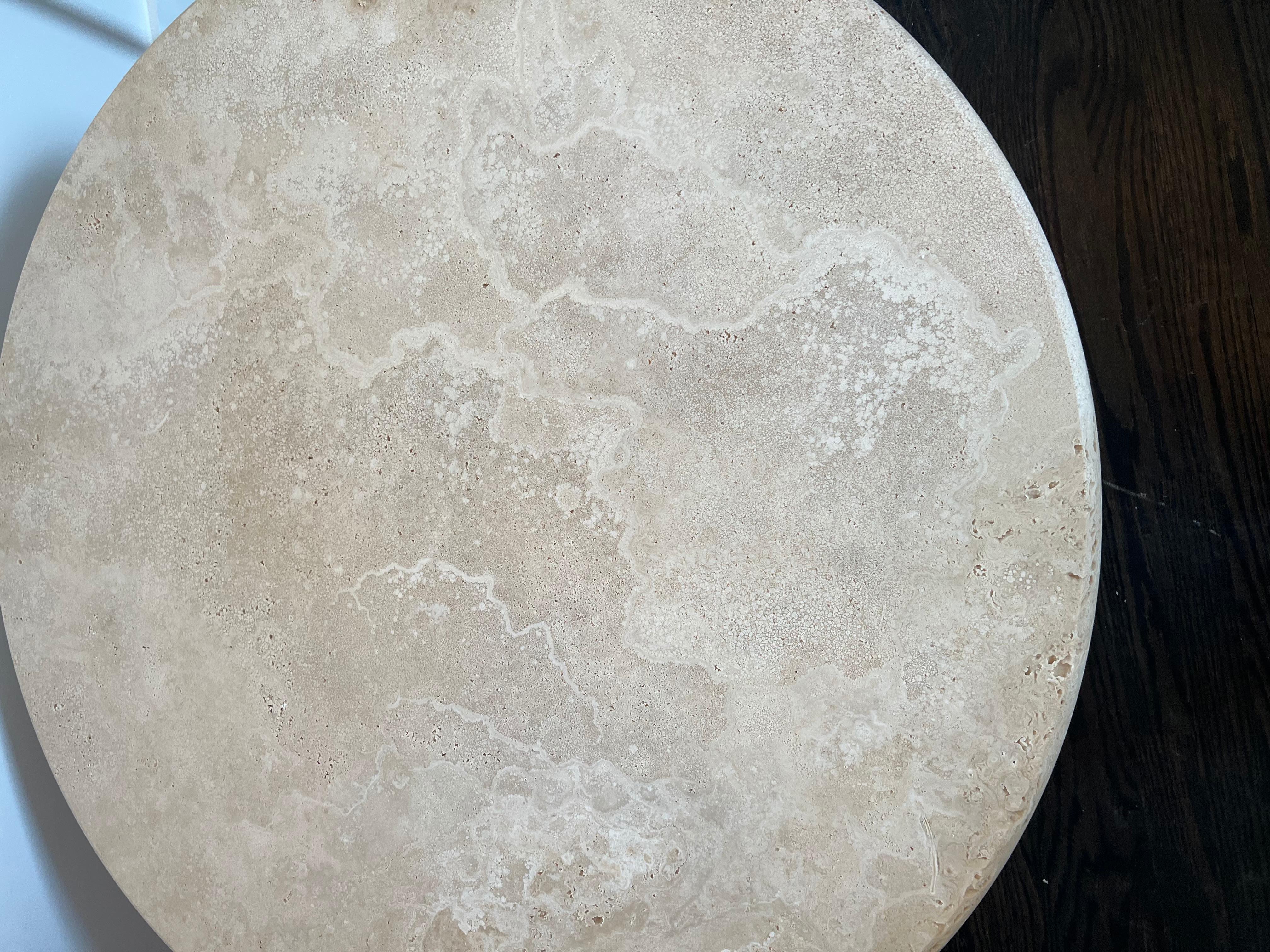 Hand-Crafted Custom Round Roman Travertine Coffee Table by Le Lampade