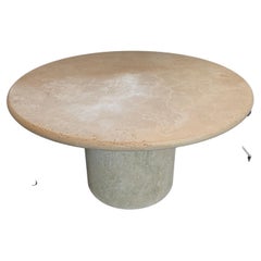 Custom Round Roman Travertine Coffee Table by Le Lampade