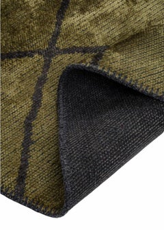 Alfombra redonda de rayón chenilla con diseño bereber moderno verde oliva de 7'10