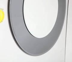 Large Round Beveled Mirror with Smoke Glass Border