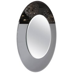 Grand miroir rond biseauté avec bordure en verre fumé