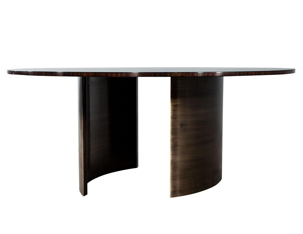 Metal Custom Round Sunburst Mahogany Dining Table by Carrocel For Sale