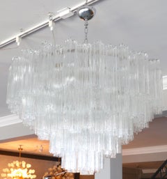 Custom Round Tiered Murano Chandelier with Wavy Clear Glass