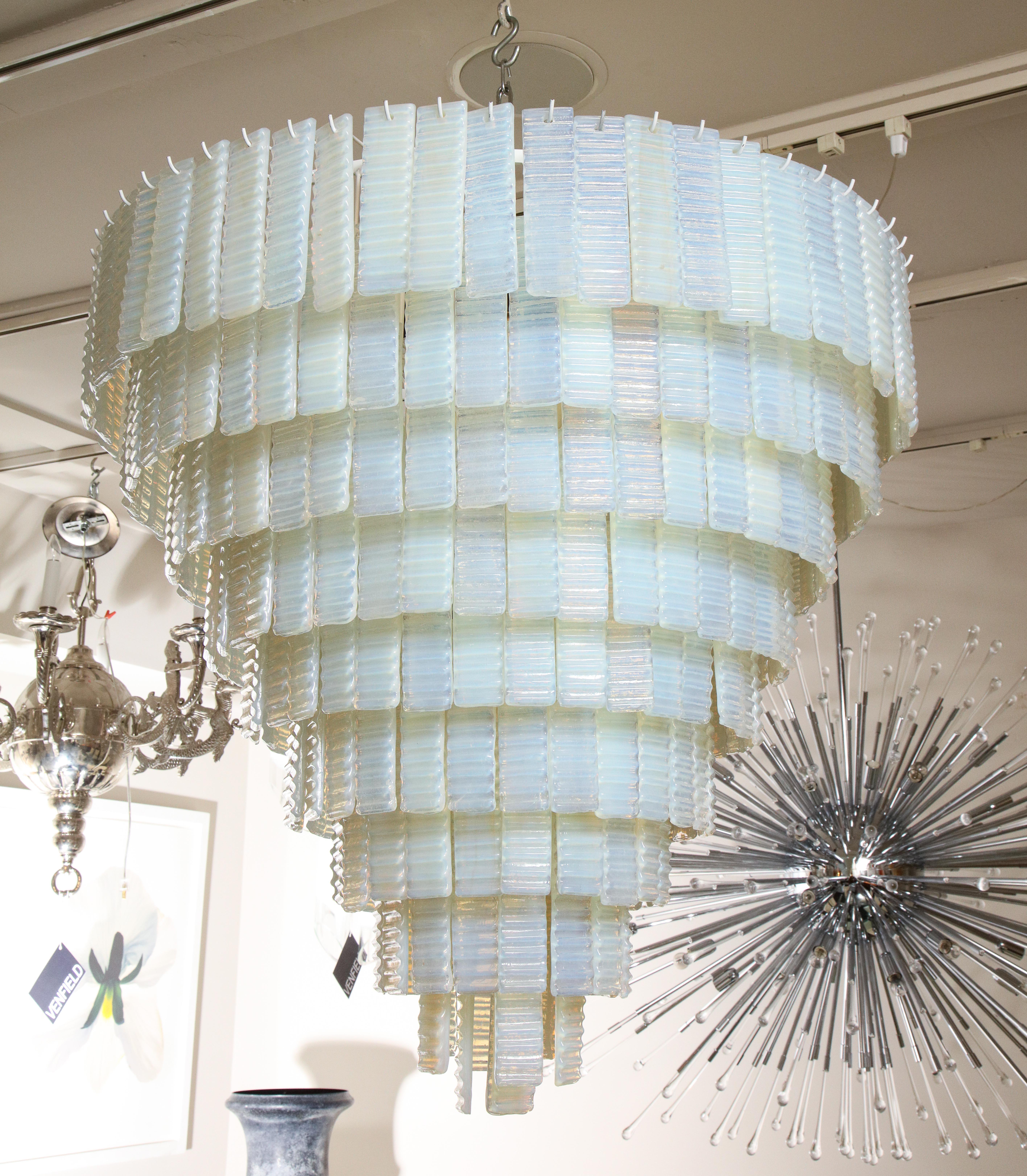 Italian 10 Tiered Corrugated Opalescent Murano Glass Chandelier in Round Shape For Sale
