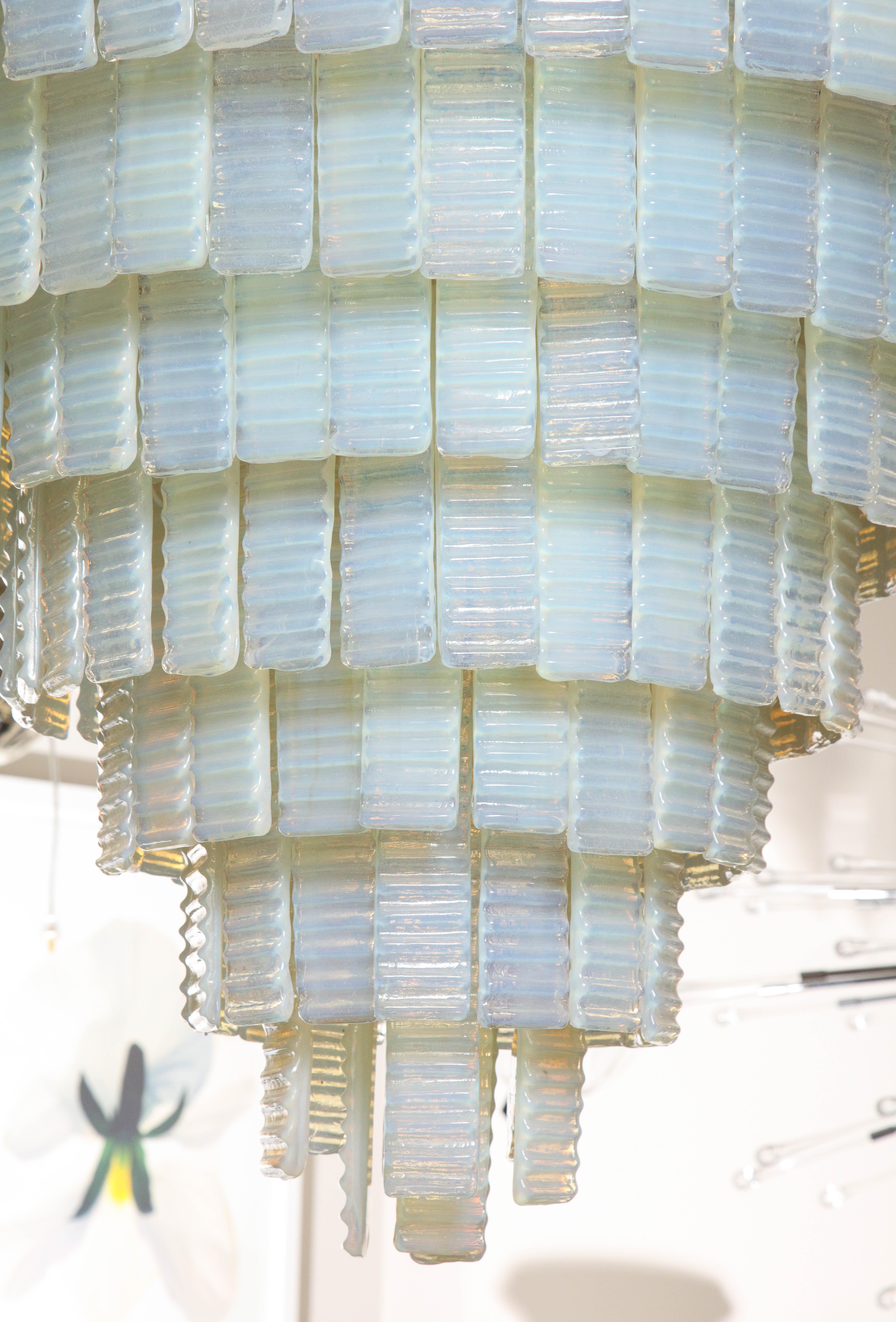 10 Tiered Corrugated Opalescent Murano Glass Chandelier in Round Shape In New Condition For Sale In New York, NY