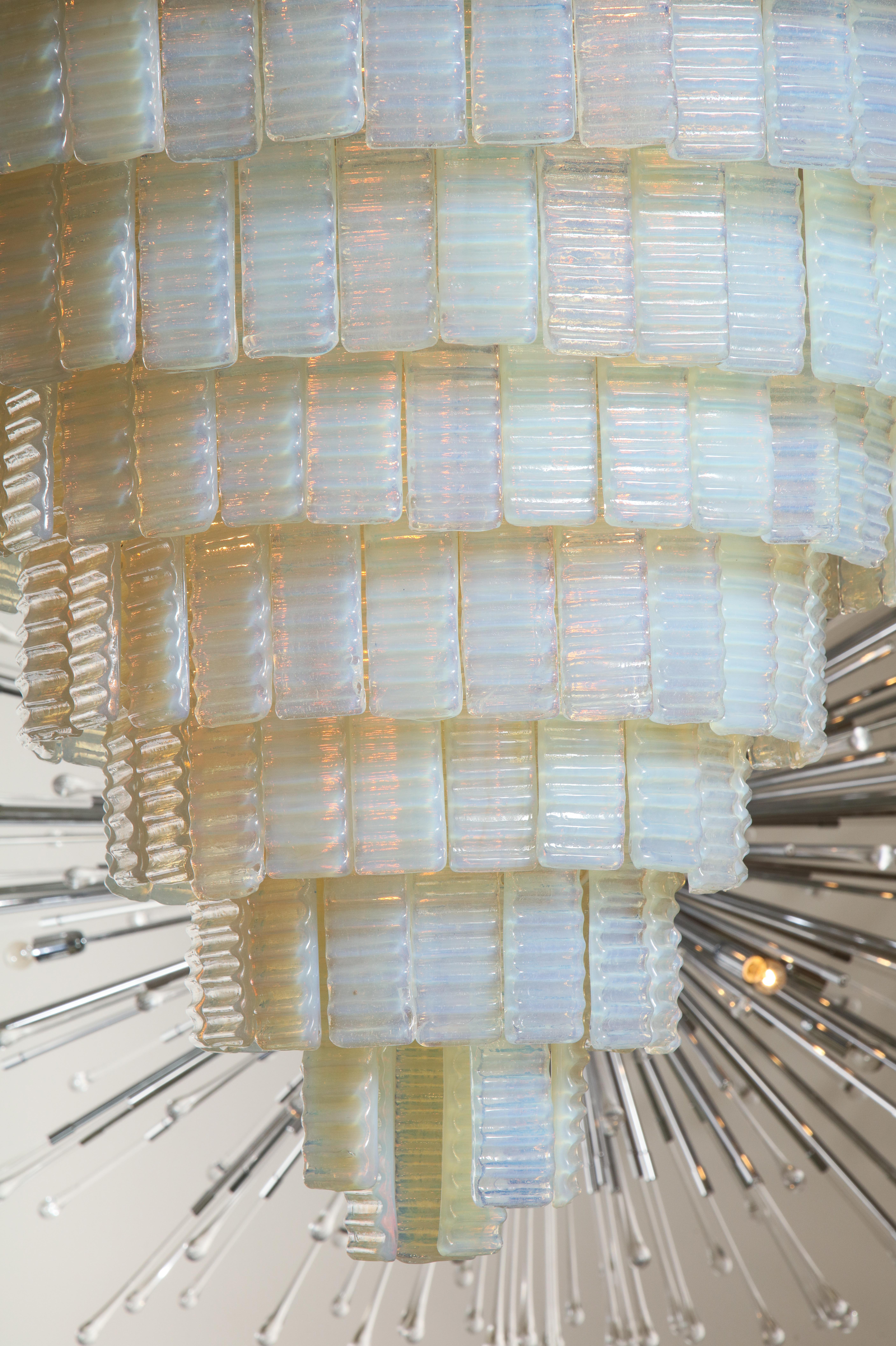 Contemporary 10 Tiered Corrugated Opalescent Murano Glass Chandelier in Round Shape For Sale