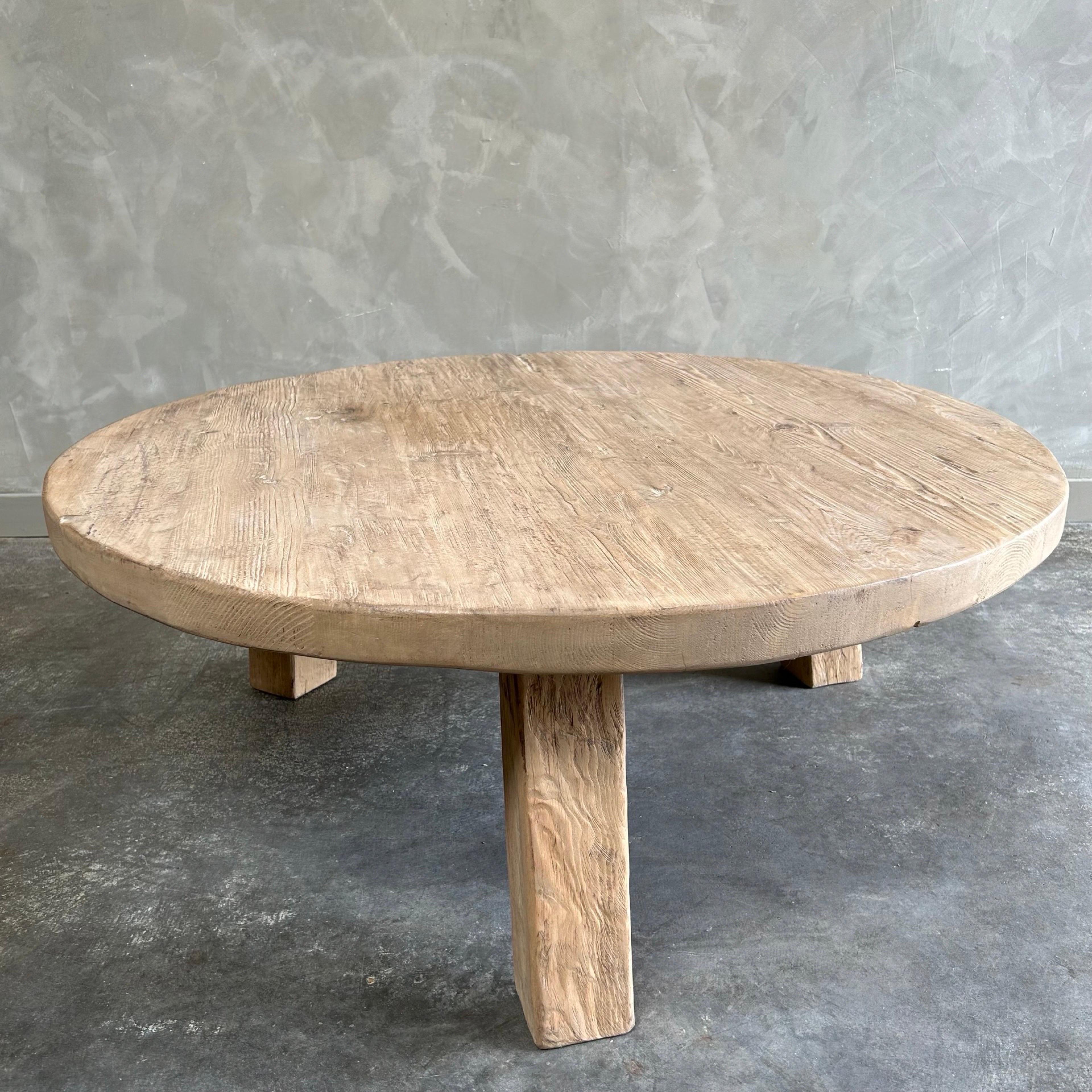 Contemporary Custom Round Tri-Leg Reclaimed Wood Coffee Table  For Sale