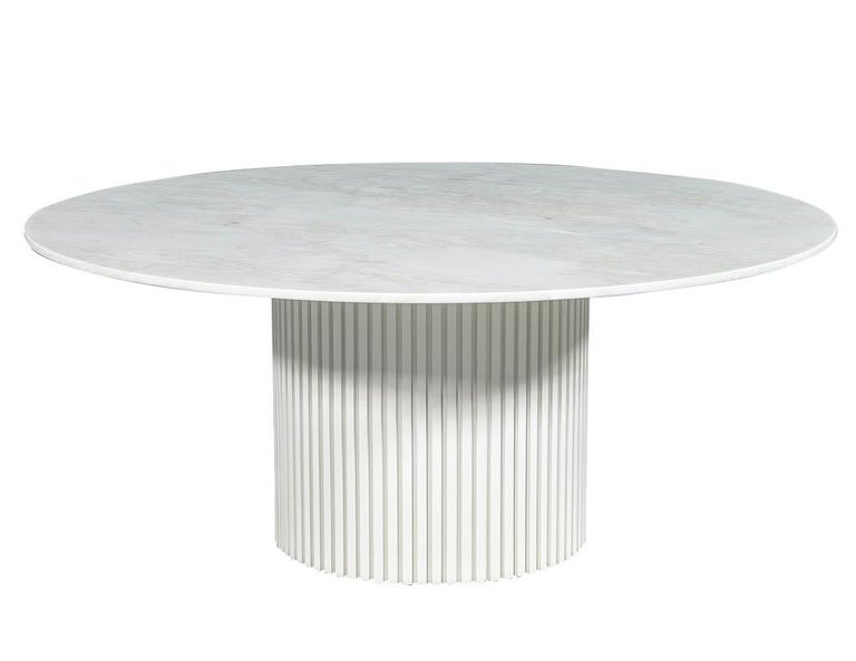 Custom Round White Marble Top Dining Table For Sale at 1stDibs
