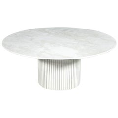 Custom Round White Marble-Top Dining Table