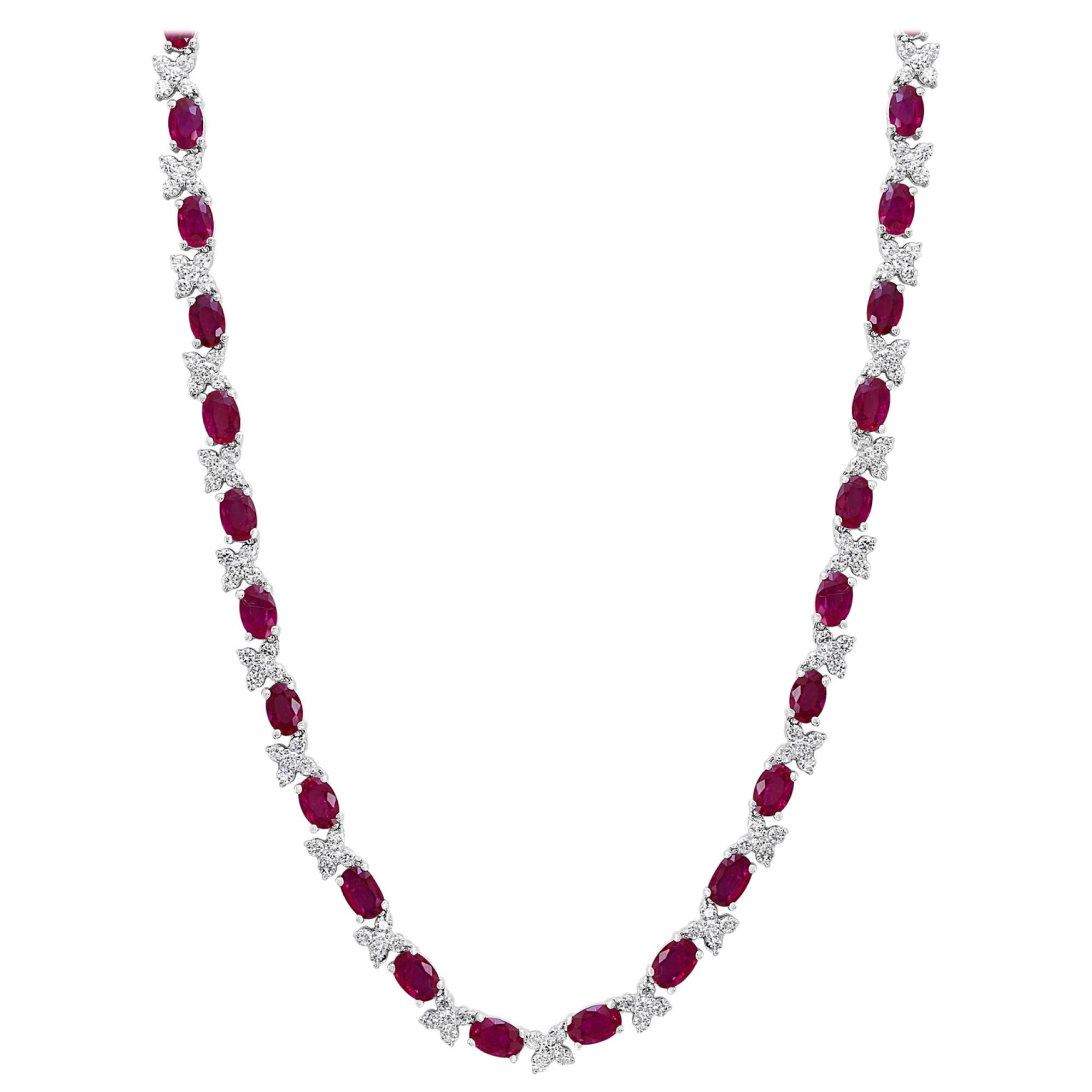 Custom Ruby and Diamond Necklace in 18 Karat White Gold For Sale