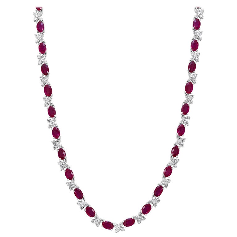 Custom Ruby and Diamond Necklace in 18 Karat White Gold For Sale at 1stDibs