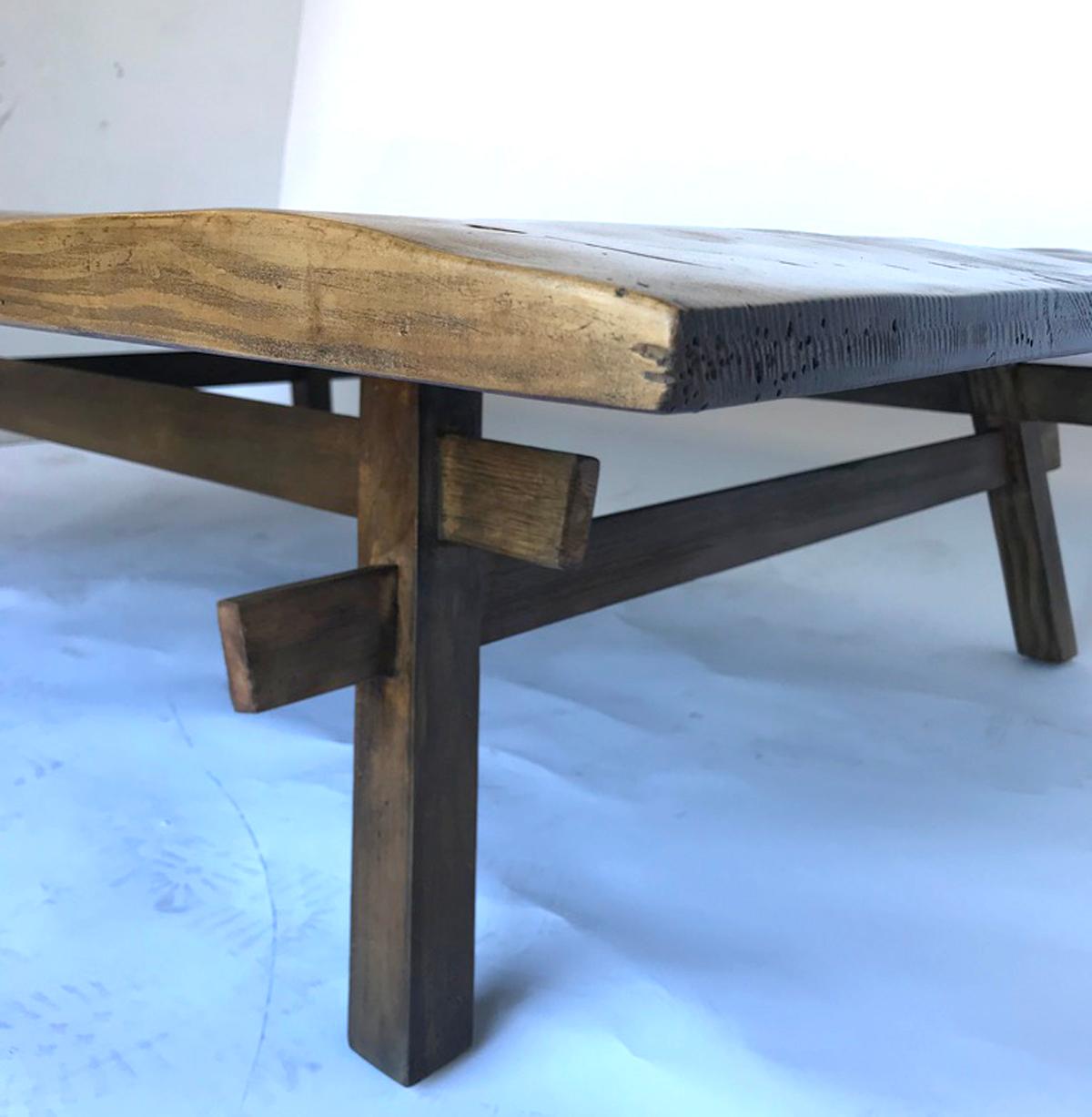 Custom Rustic Coffee Table with Hand Hewn Top For Sale 1