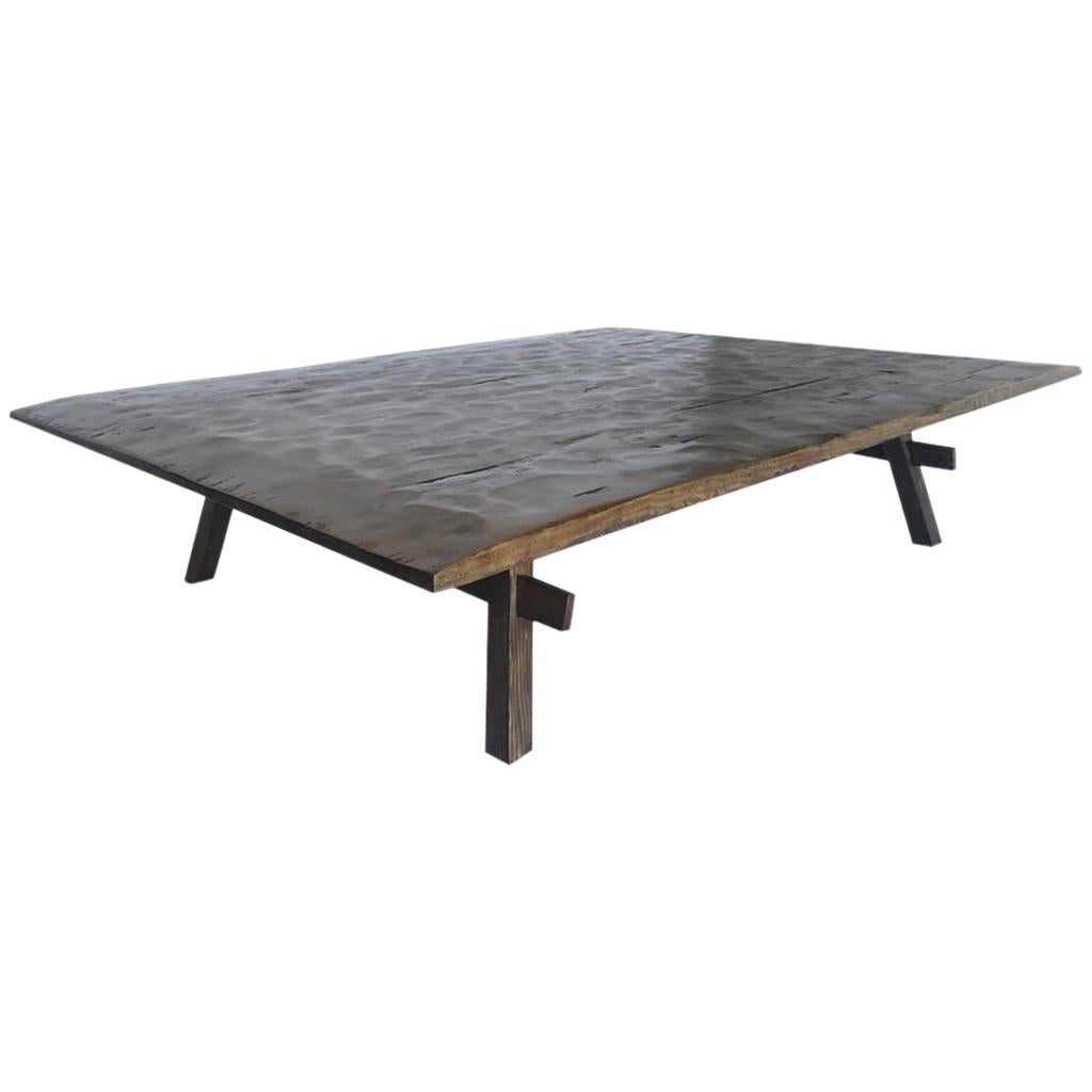 Custom Rustic Coffee Table with Hand Hewn Top For Sale